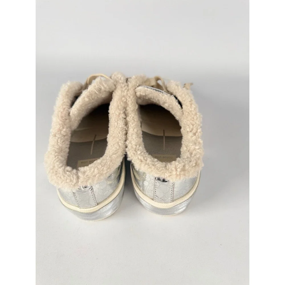 Dolce Vita Zina Metallic Silver Faux Fur Lined Slip‎ On Sneakers Womens 9